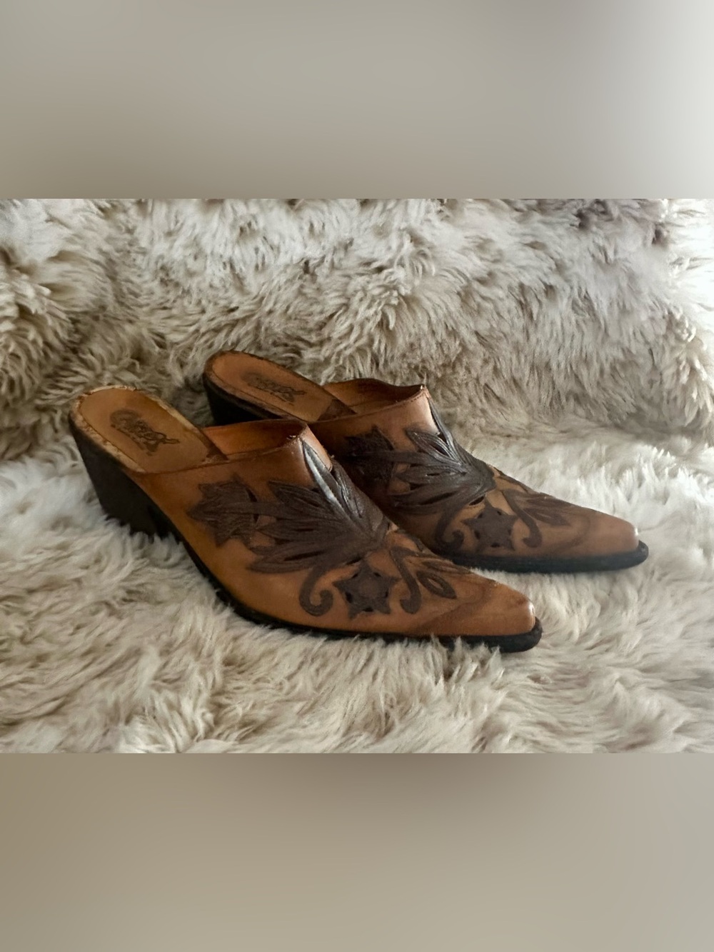 Carlos by Carlos Santana Brown Two-Tone Leather Slip-On Mules